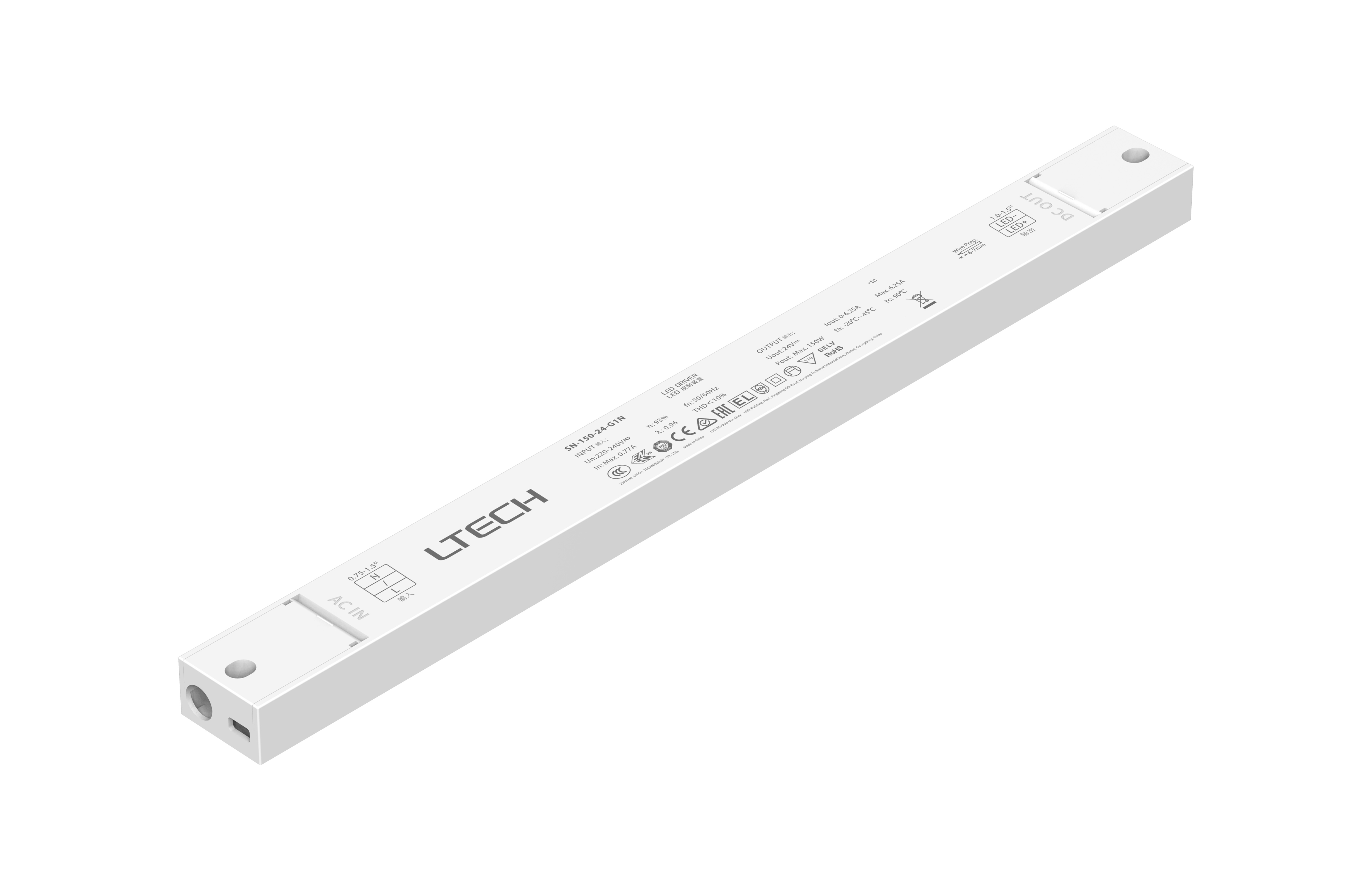 SN-150-24-G1N  Intelligent Constant Voltage  LED Driver, ON/OFF, 150W, 24VDC 6.25A , 220-240Vac, IP20, 5yrs Warrenty.